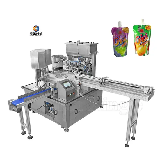 Multifunction Automatic Sauce Liquid Rotary Filling Spout Pouch Packing Sealing Labeling Machine
